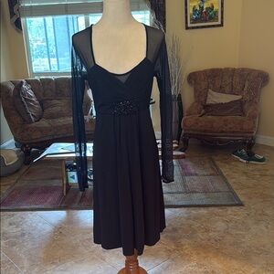 Donna Ricco Black Wrap Cocktail Dress with Sheer Sleeves